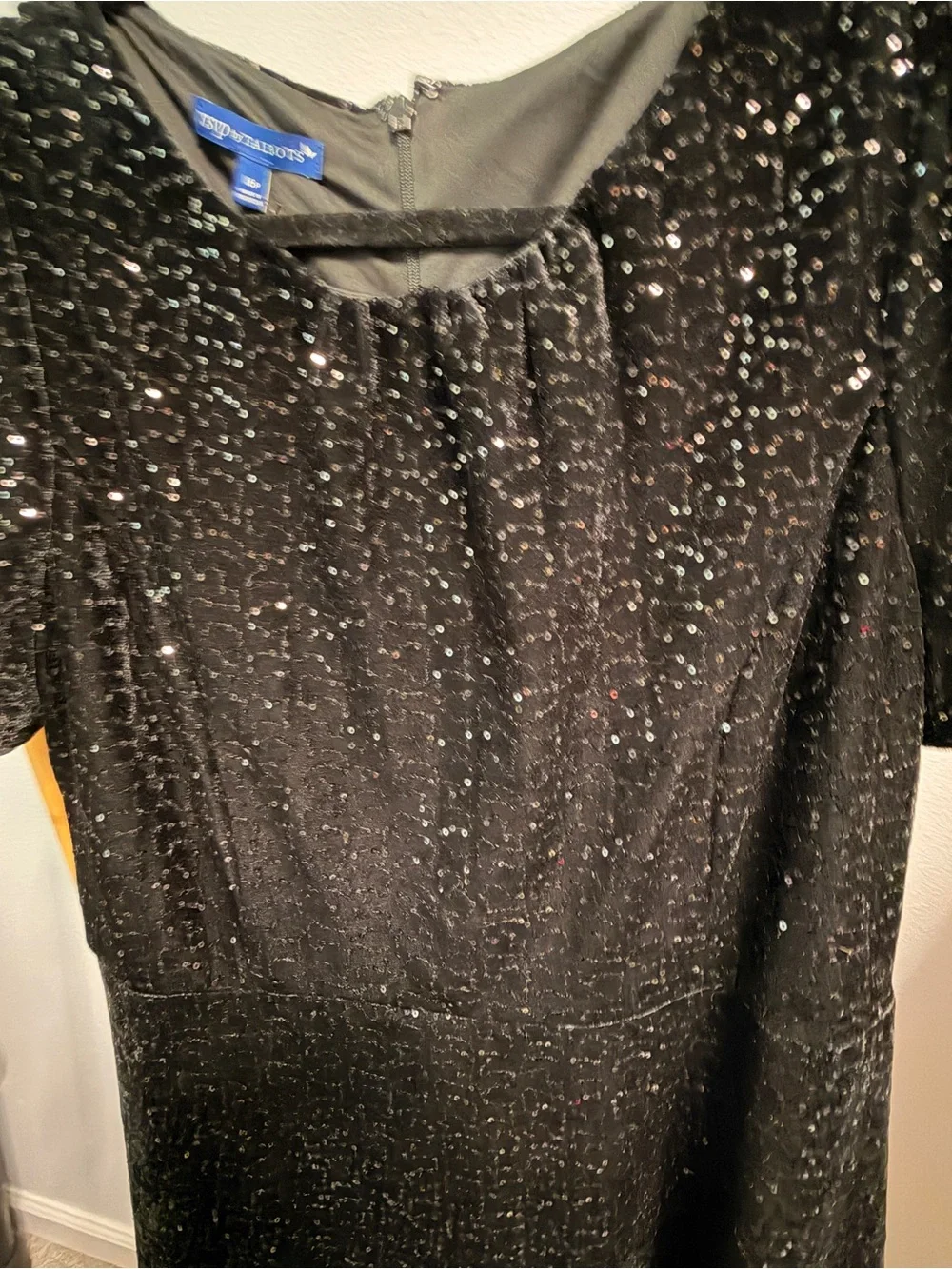 Talbots Black Sequin Velvet Midi Dress